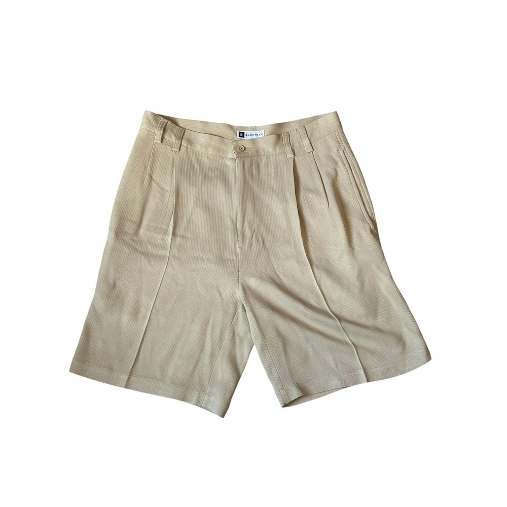Bachrach Men's Beige Striped Silk Pleated Dress Shorts Size‎ 32